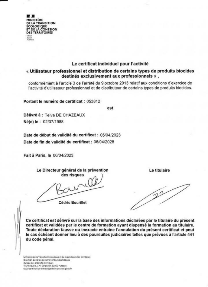 Certificat Biocide